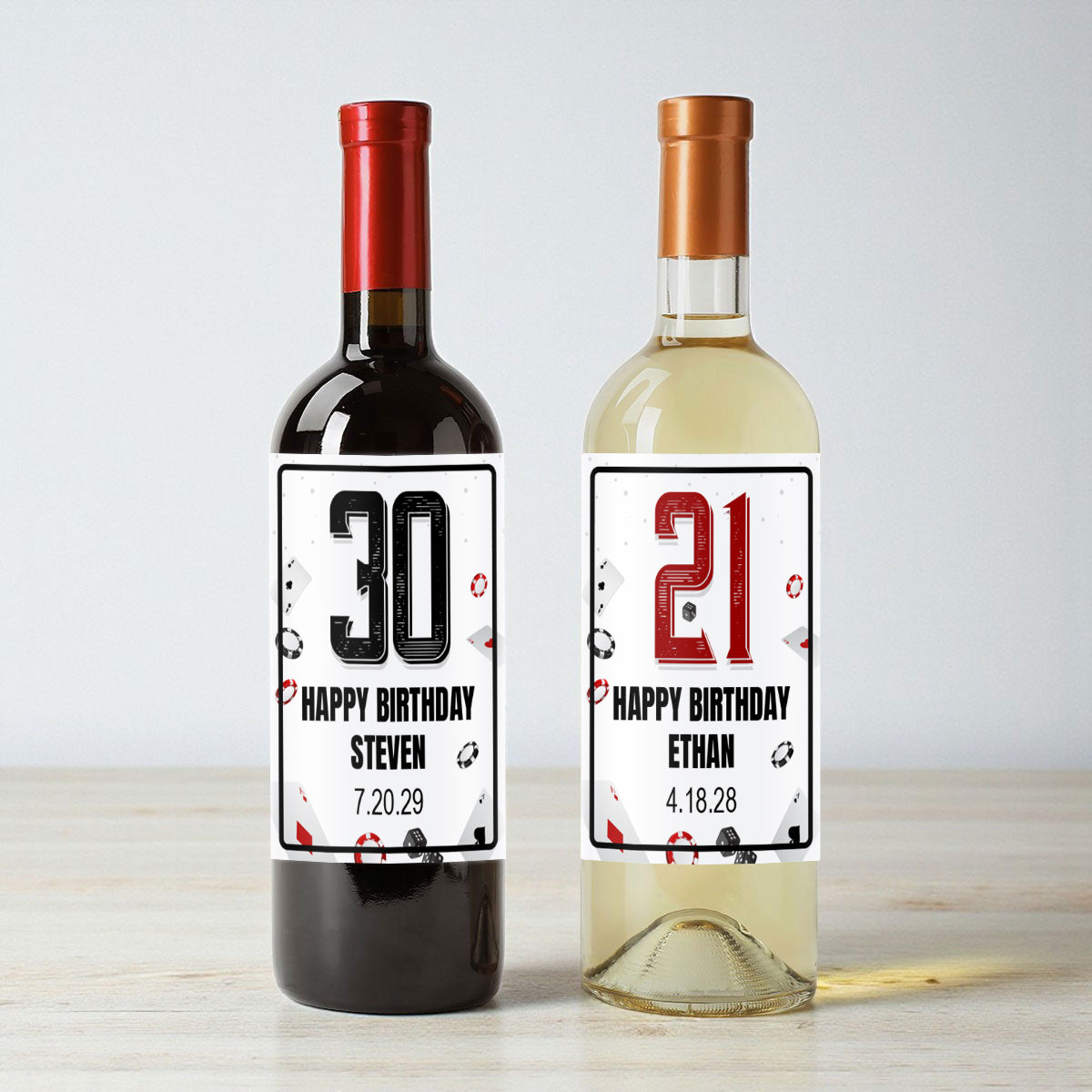 Vegas Birthday Personalized Wine Labels (Set of 12)