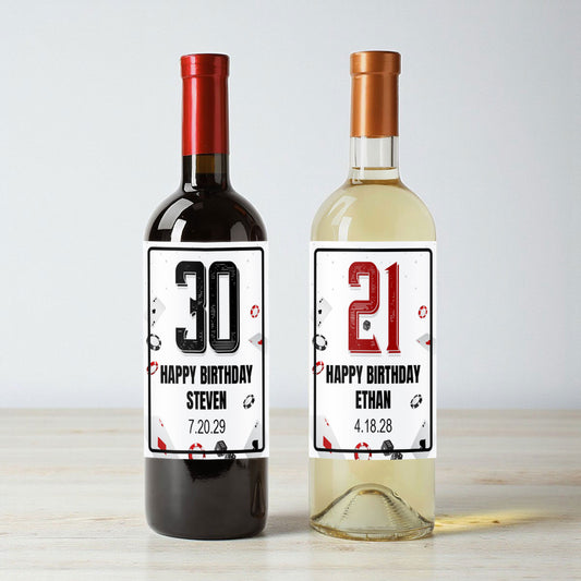 Vegas Birthday Personalized Wine Labels (Set of 12)