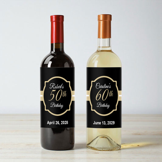 Black & Gold Birthday Personalized Wine Labels (Set of 12)