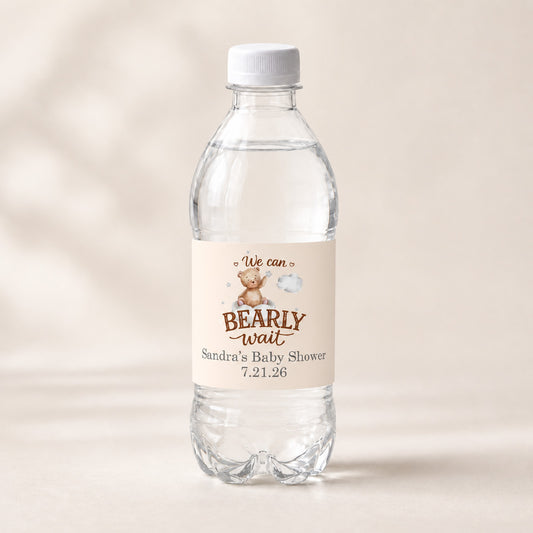 We Can Bearly Wait Personalized Water Bottle Labels (Set of 12)
