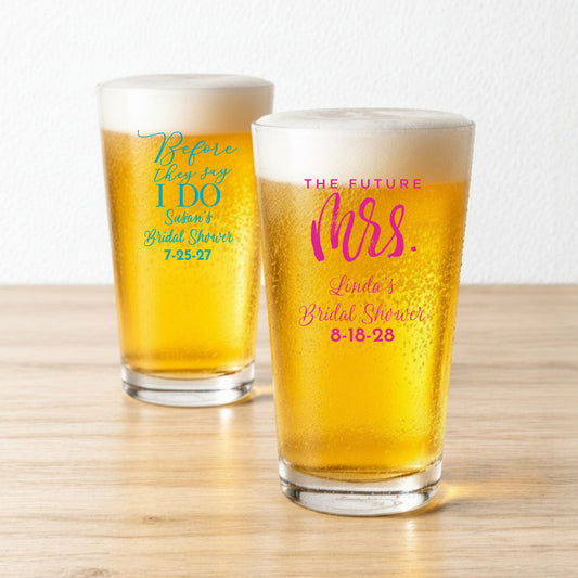 Bridal Shower Personalized Pint Beer Glass (Set of 18)