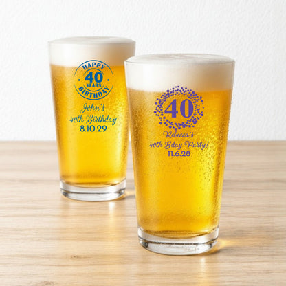 40th Birthday Personalized Pint Beer Glass (Set of 18)