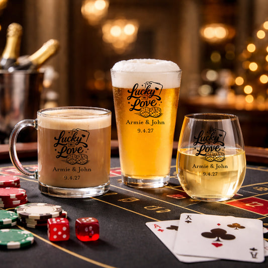 Lucky In Love Vegas Personalized Glass, Set of 24