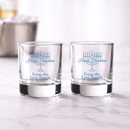 Happy Hanukkah Personalized Whiskey Rocks Glass (Set of 24)