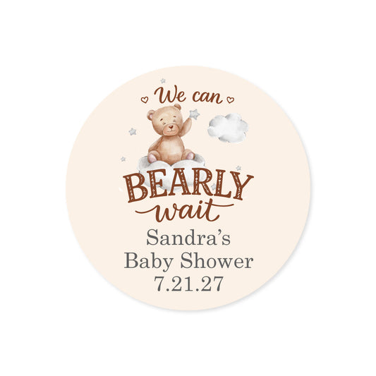 We Can Bearly Wait Personalized Round Labels (Set of 24)