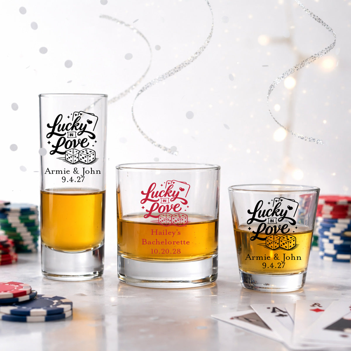 Lucky in Love Vegas Personalized  Shot Glass (Set of 24)