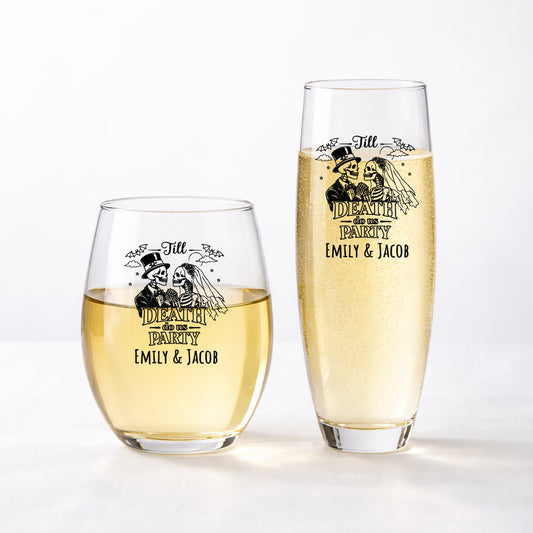 Till Death Do Us Part Personalized 9 oz. Stemless Glass (Set of 24)