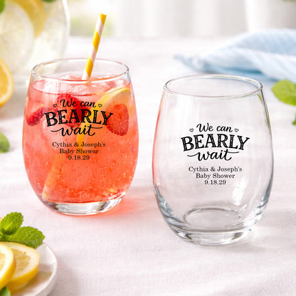 We Can Bearly Wait Personalized 9 oz. Stemless Wine Glass (Set of 24)