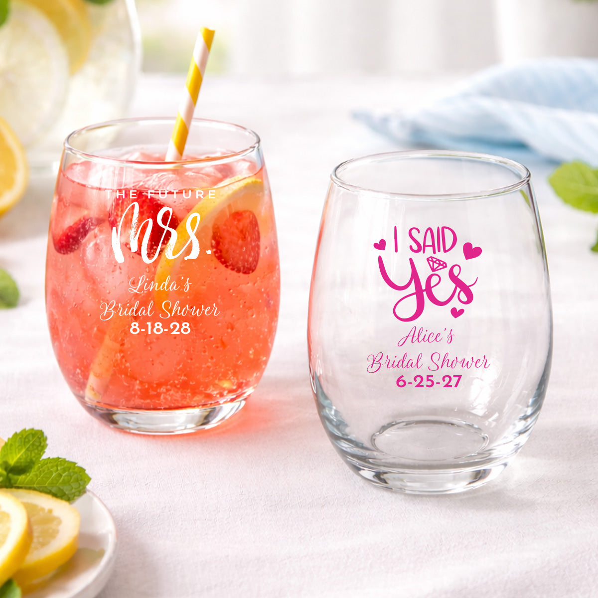 Bridal Shower Personalized 9 oz. Stemless Wine Glass (Set of 24)
