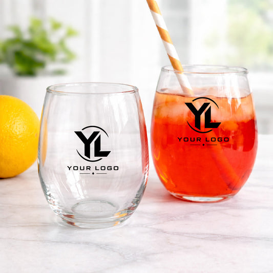 Your Logo Personalized 9 oz. Stemless Wine Glass (Set of 24)