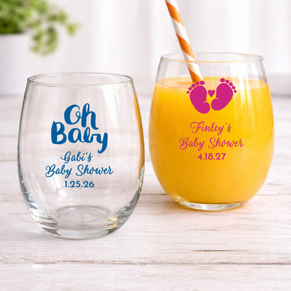 Baby Shower Personalized 9 oz. Stemless Wine Glass (Set of 24)