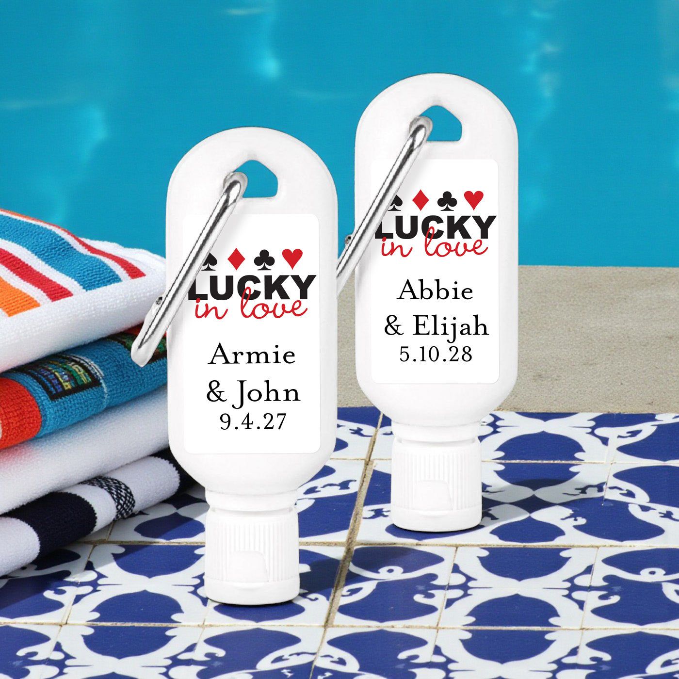 Lucky In Love Vegas Personalized Sunscreen with Carabiner (Set of 12)