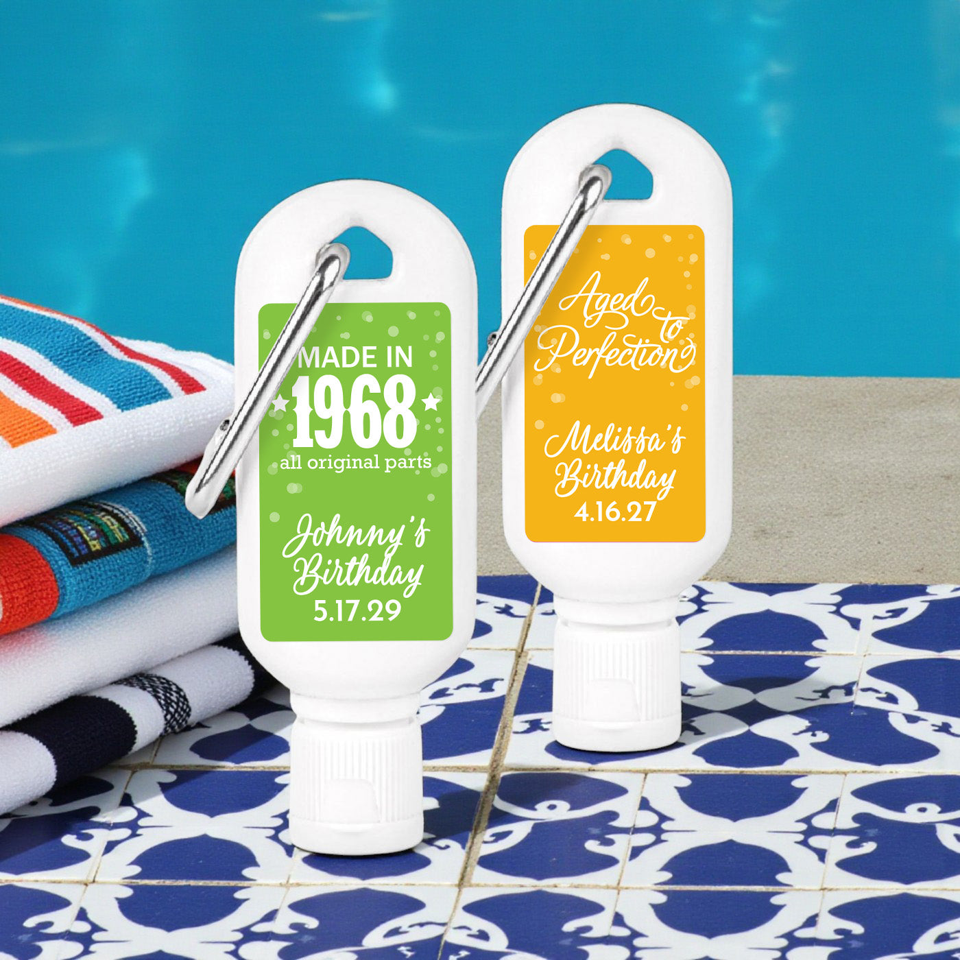 Adult Birthday Personalized Sunscreen with Carabiner (Set of 12)