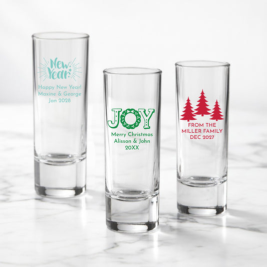 Holiday Christmas Personalized Tall Shot Glass (Set of 24)