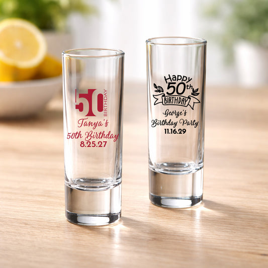 50th Birthday Personalized Tall Shot Glass (Set of 24)
