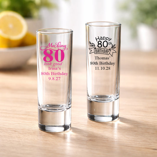 80th Birthday Personalized Tall Shot Glass (Set of 24)