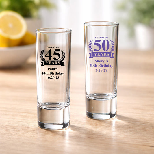 Cheers To Years Personalized Tall Shot Glass (Set of 24)