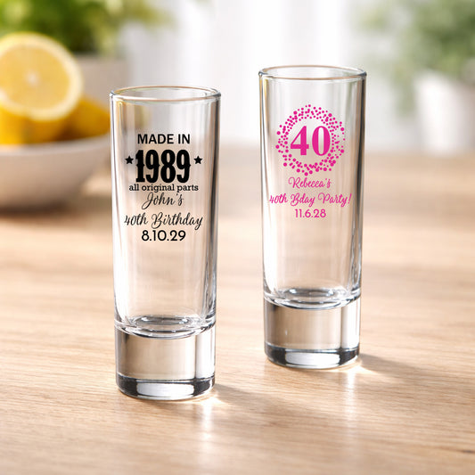 40th Birthday Personalized Tall Shot Glass (Set of 24)