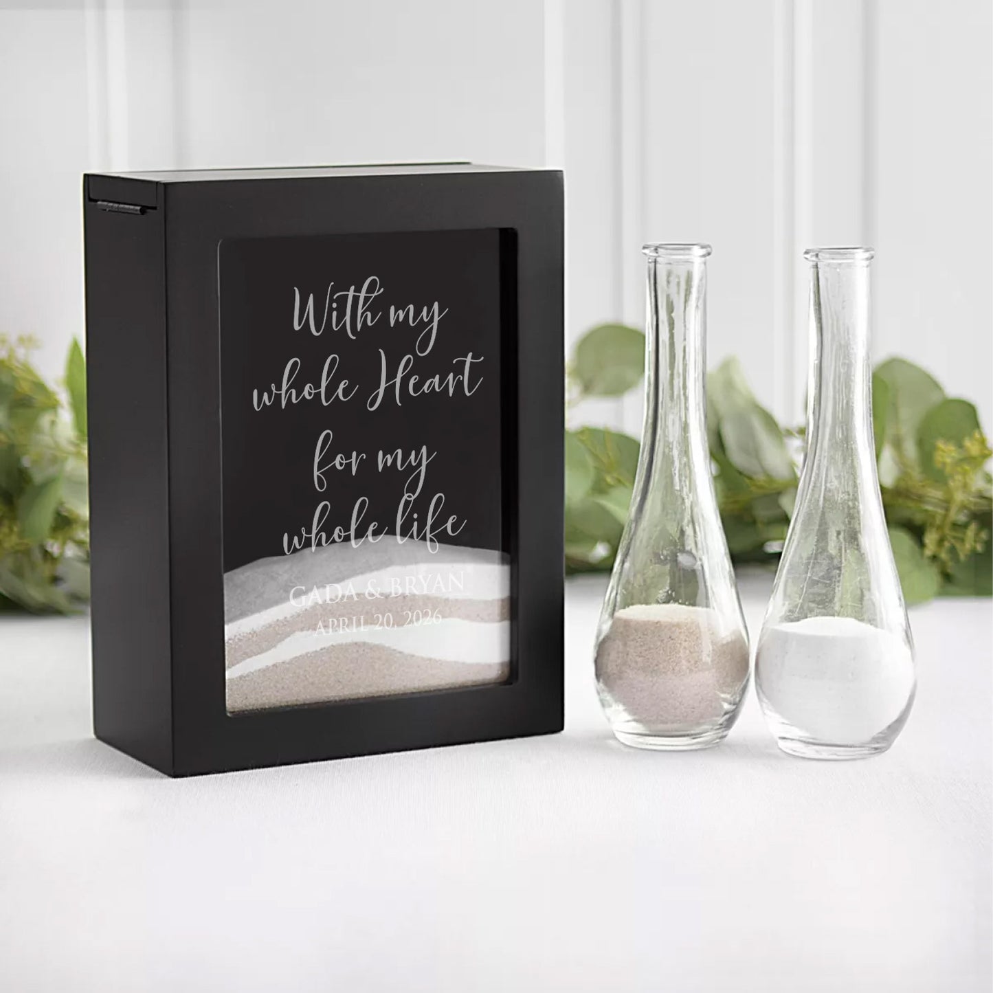 With My Whole Heart For My Whole Life Sand Ceremony Set, Personalized Wedding 3-Piece Shadow Box Frame