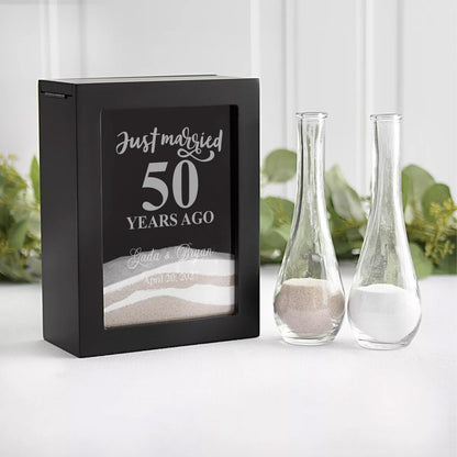 Just Married Years Ago Sand Ceremony Set, Personalized Anniversary 3-Piece Shadow Box Frame