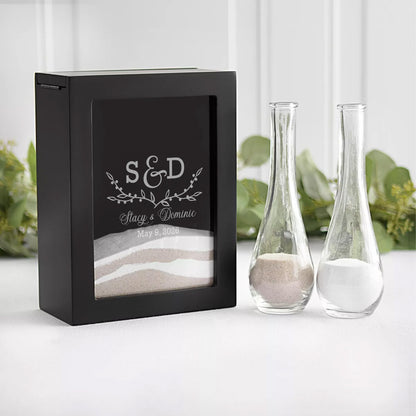 Initials Wedding Sand Ceremony Set, Personalized Monogram 3-Piece Shadow Box Frame