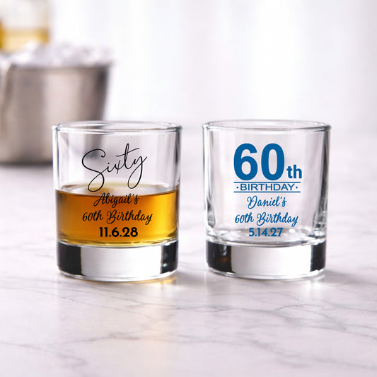 60th Birthday Personalized Votive Shot Glass (Set of 24)