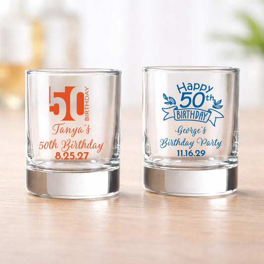 50th Birthday Personalized Votive Shot Glass (Set of 24)