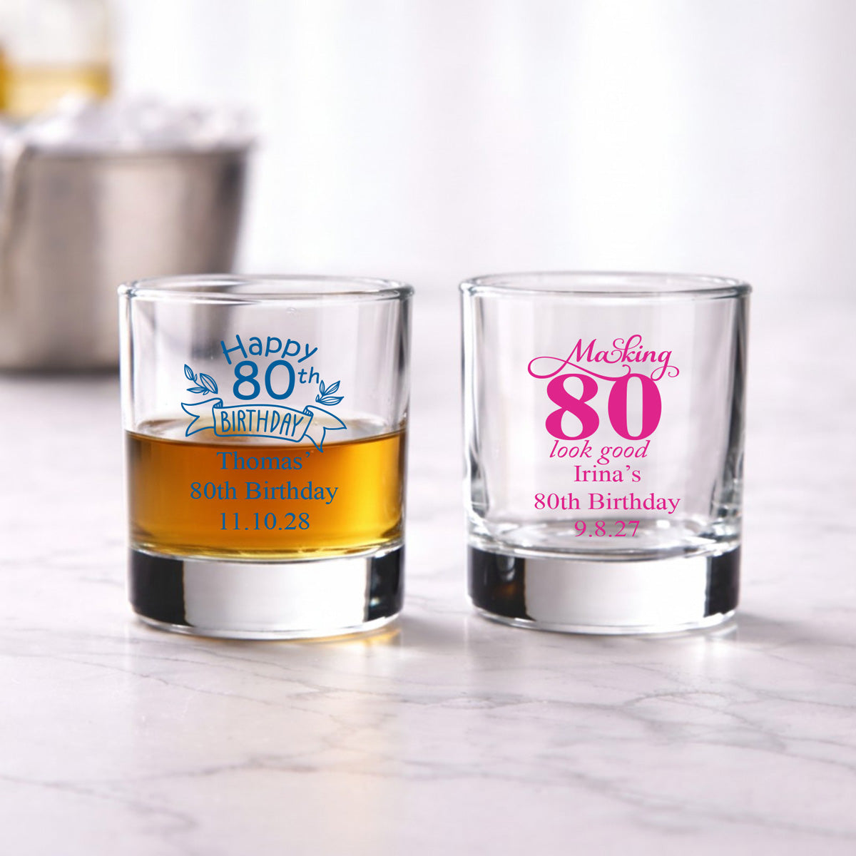 80th Birthday Personalized Votive Shot Glass (Set of 24)