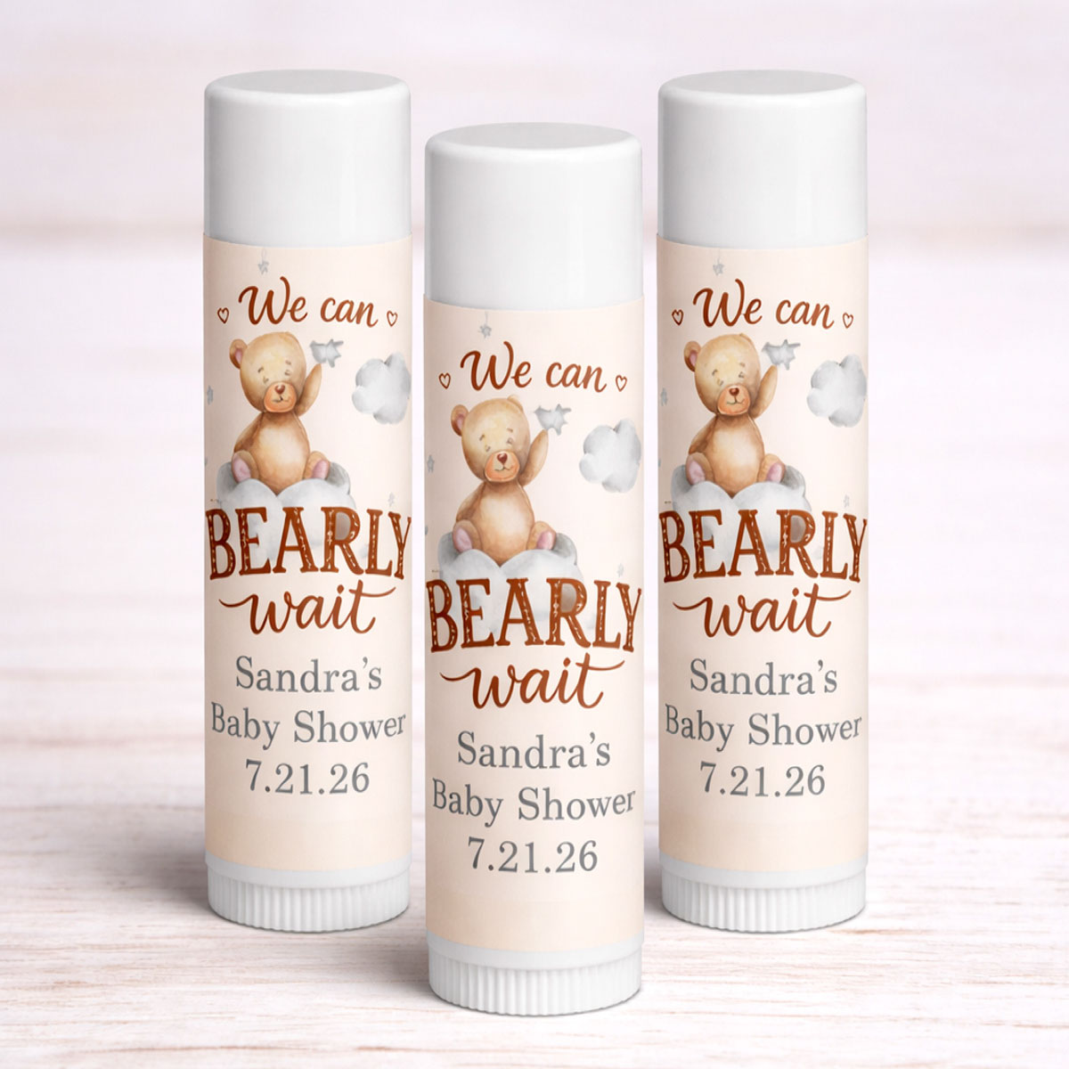 We Can Bearly Wait Personalized Lip Balm Favors (Set of 12)