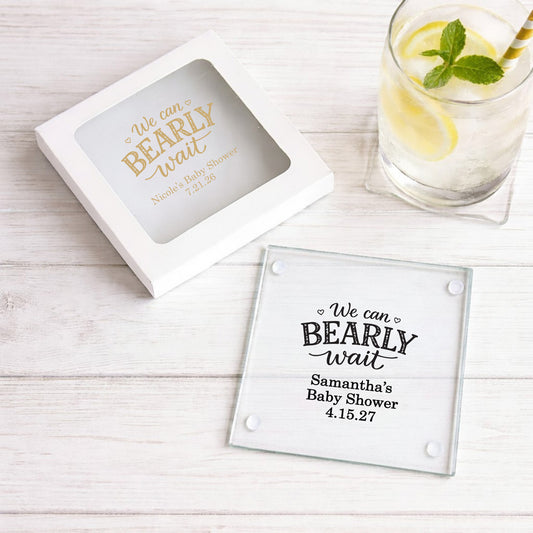 We Can Bearly Wait Personalized Glass Coaster (Set of 24)