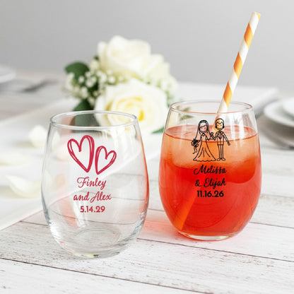 Wedding Personalized 9 oz. Stemless Wine Glass (Set of 24)