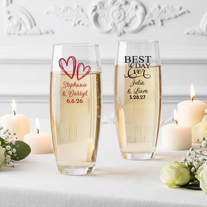 Wedding Personalized 9 oz. Stemless Champagne Glass (Set of 24)