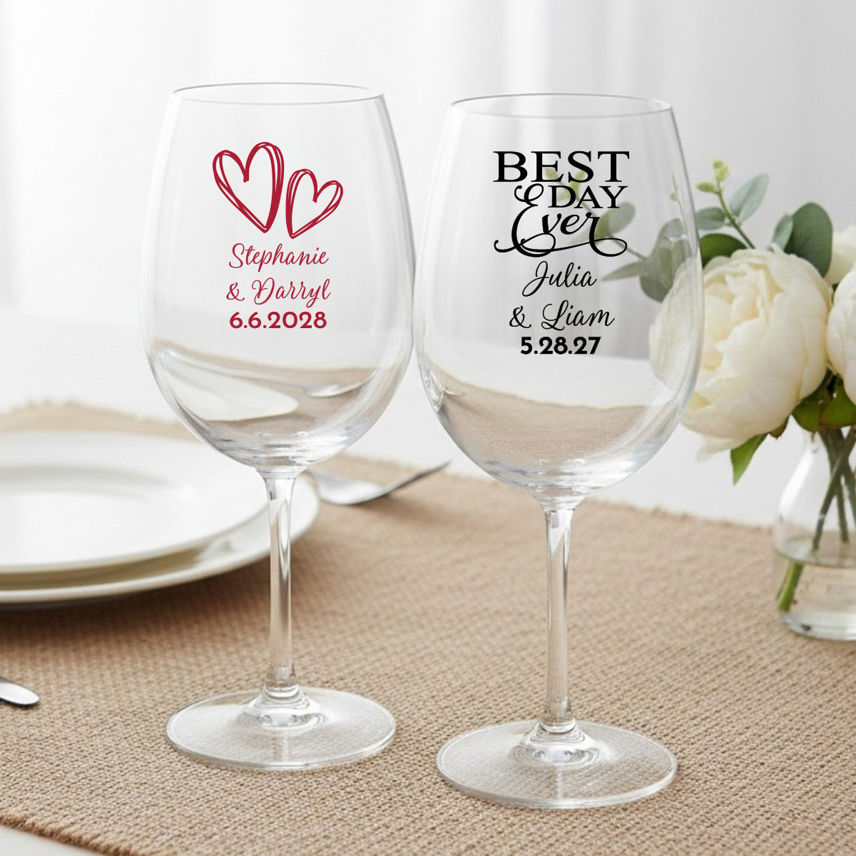 Wedding Personalized Wine Glass with Stem (Set of 24)