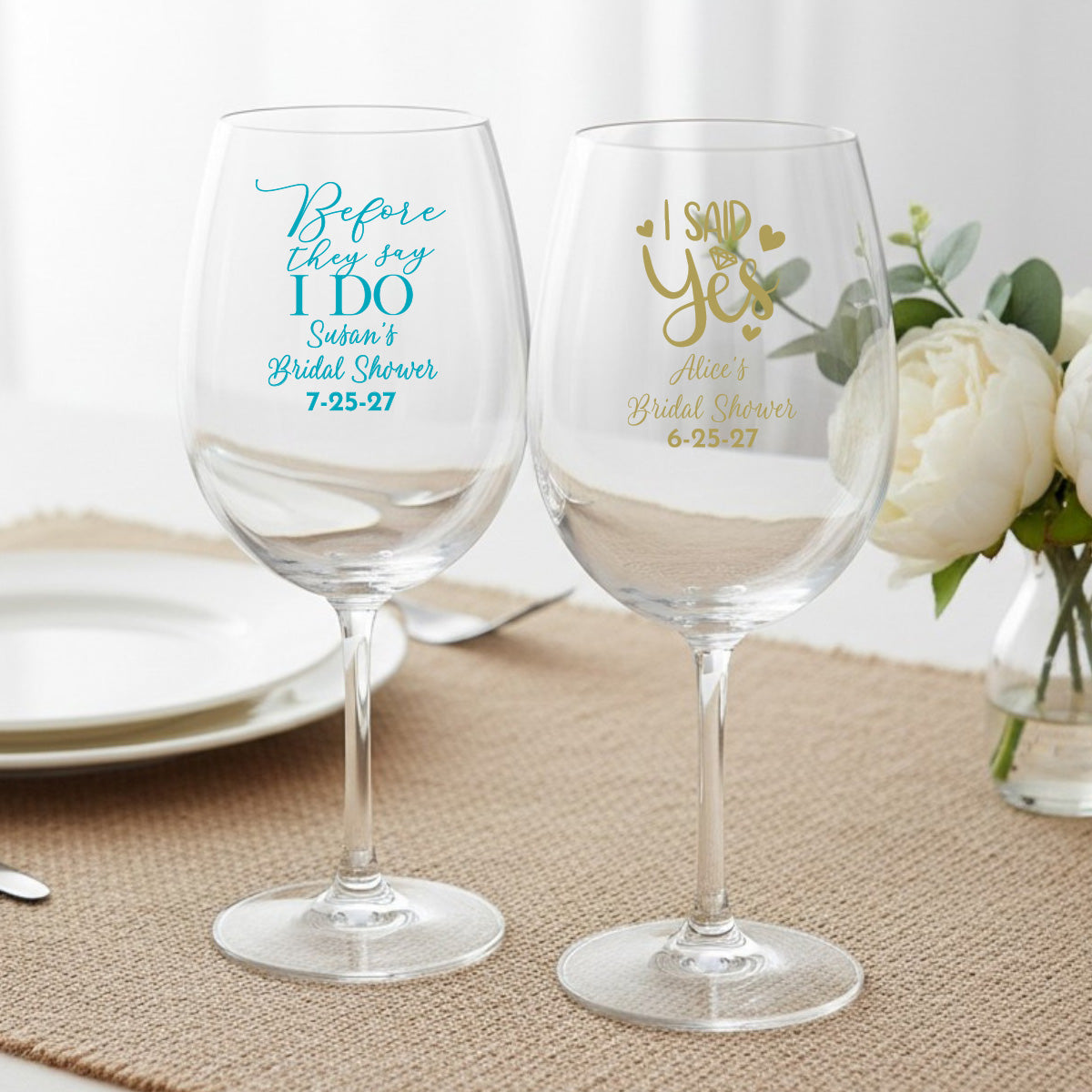 Bridal Shower Personalized Wine Glass with Stem (Set of 24)