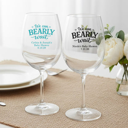 We Can Bearly Wait Personalized Wine Glass with Stem (Set of 24)